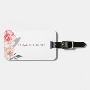 Minimalist Modern Pink Peonie Floral Watercolor Luggage Tag