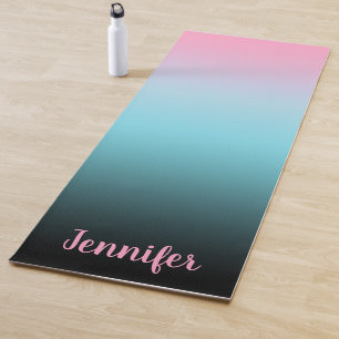 Minimalist Modern Pink Sky Blue and Black Gradient Yoga Mat