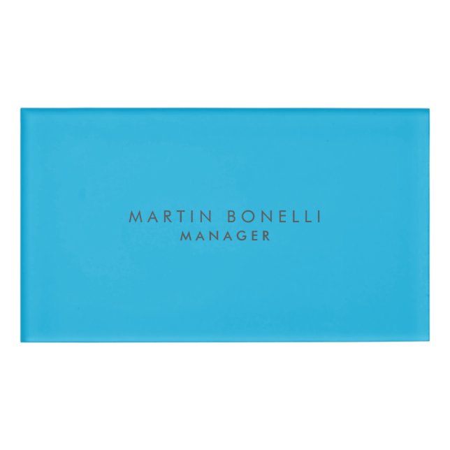 Minimalist Modern Plain Blue Name Tag (Front)