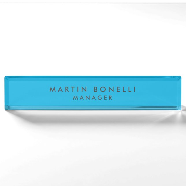 Minimalist Modern Plain Blue Nameplate (Front)
