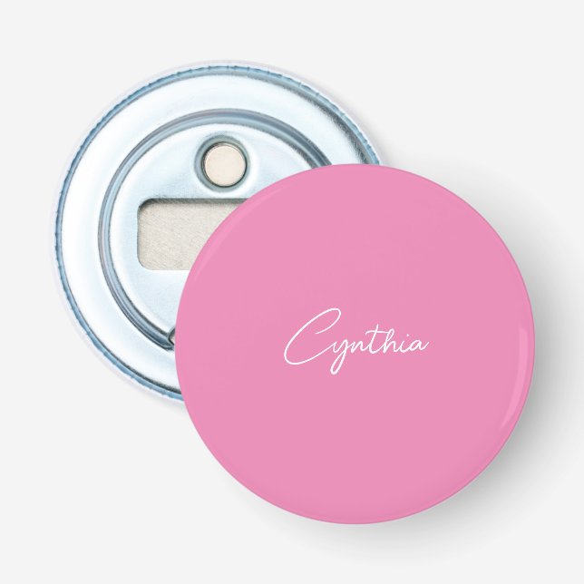  Minimalist Modern Plain Calligraphy Add Name Pink Bottle Opener (Front)