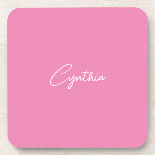  Minimalist Modern Plain Calligraphy Add Name Pink Coaster