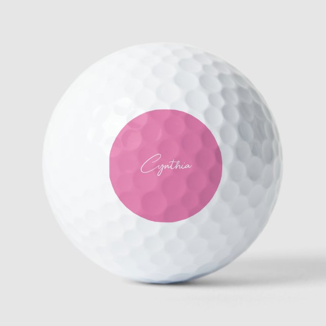  Minimalist Modern Plain Calligraphy Add Name Pink Golf Balls (Front)