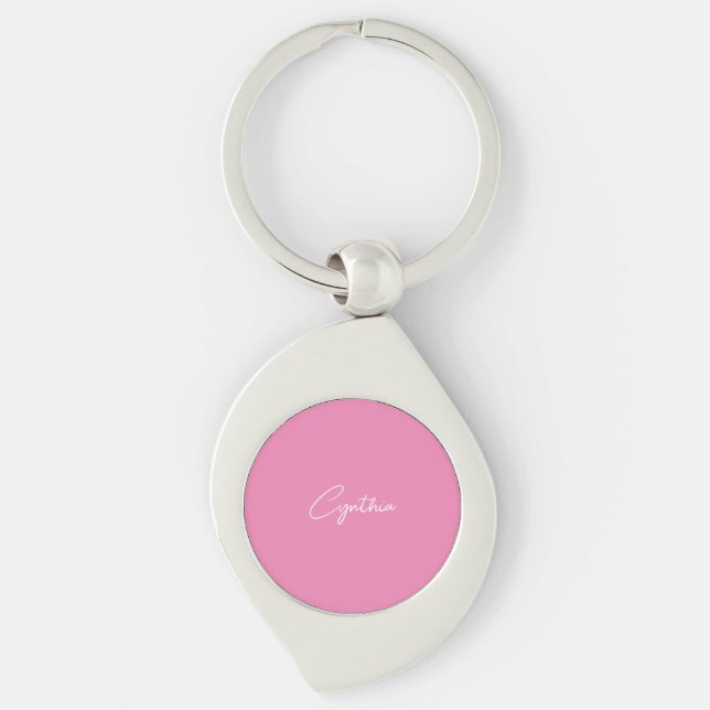  Minimalist Modern Plain Calligraphy Add Name Pink Keychain (Front)