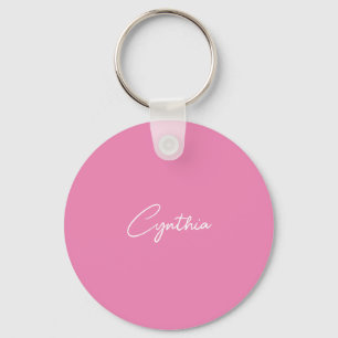  Minimalist Modern Plain Calligraphy Add Name Pink Keychain