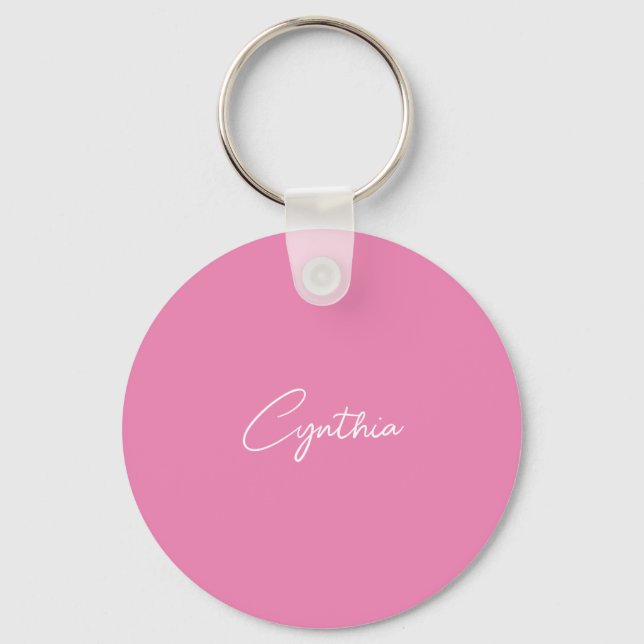  Minimalist Modern Plain Calligraphy Add Name Pink Keychain (Front)