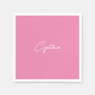  Minimalist Modern Plain Calligraphy Add Name Pink Napkin