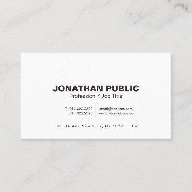 Minimalist Modern Professional Black White Matte Business Card (Front)