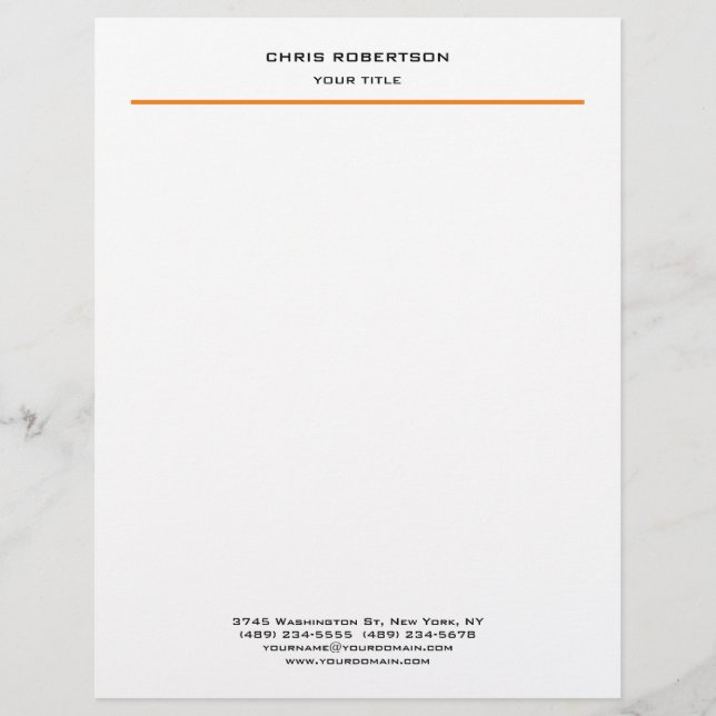 Minimalist Modern Professional Orange White Letterhead (Front)