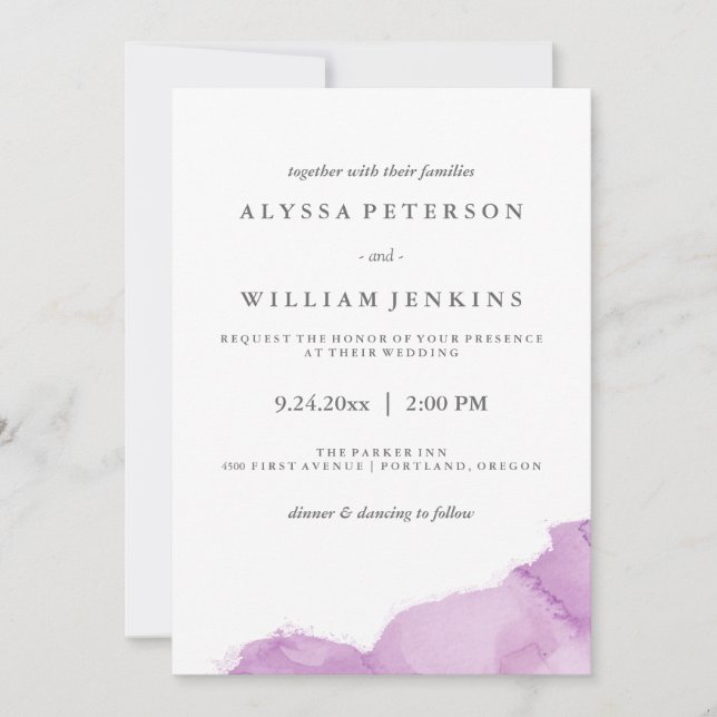 Minimalist Modern Purple Watercolor Splash Invitation (Front)