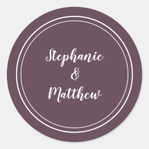 Minimalist Modern Purple Wedding Bride Groom Favou Classic Round Sticker