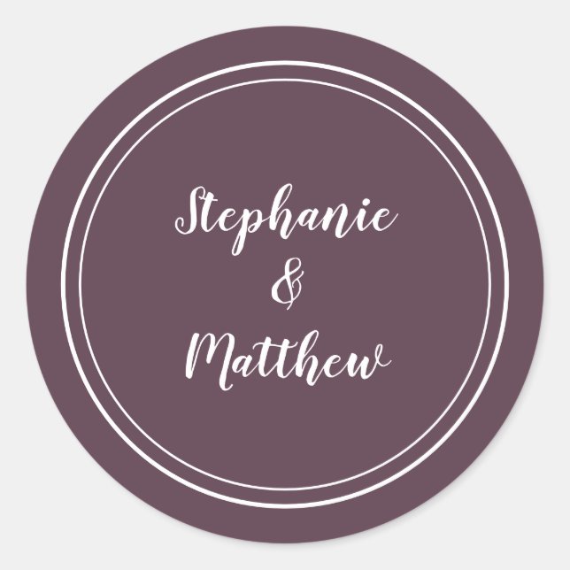 Minimalist Modern Purple Wedding Bride Groom Favou Classic Round Sticker (Front)