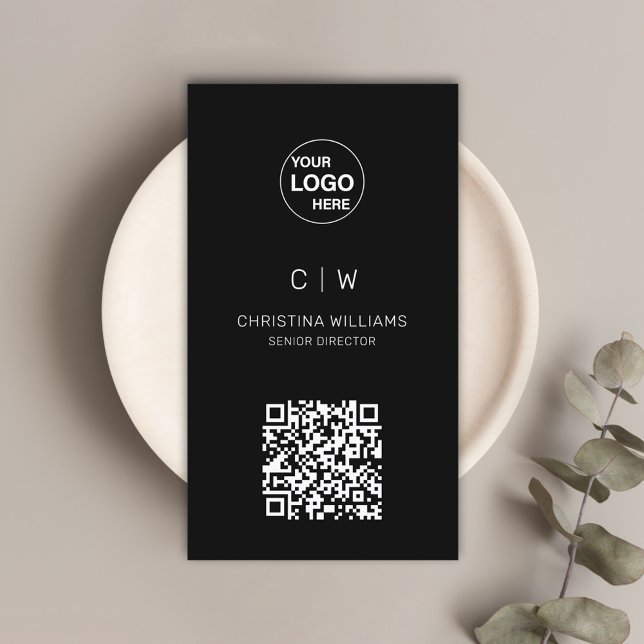 Minimalist Modern QR Code Monogram Name Business Card (Minimalist Modern QR Code Monogram Name Business Card)