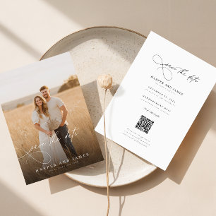 Minimalist Modern QR Code Photo Save The Date Invitation
