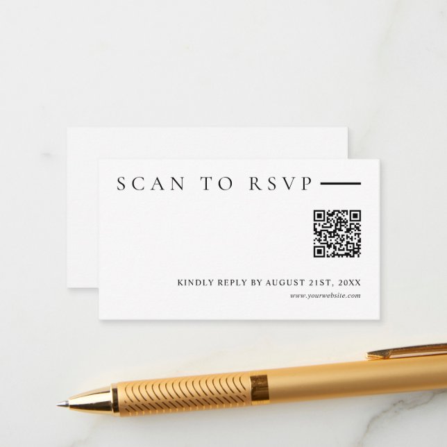 Minimalist Modern QR Code Wedding Website RSVP Enclosure Card (Front/Back In Situ)