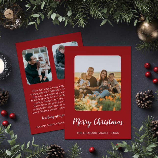 Minimalist Modern|Red 3 Photo Christmas Update Holiday Card (Creator Uploaded)