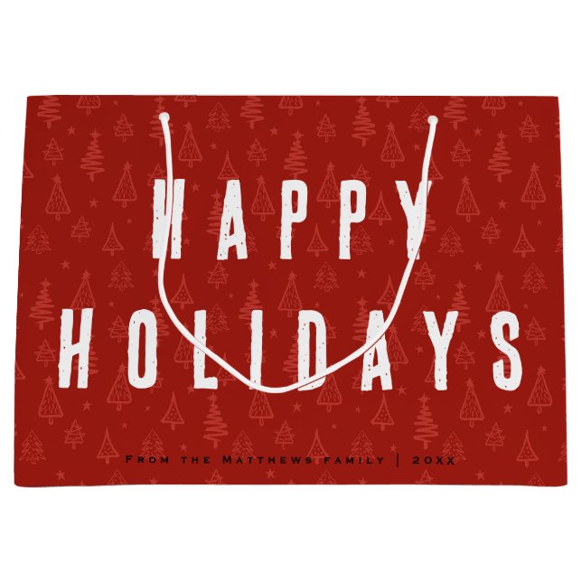 Minimalist & Modern Red Christmas Tree Family Large Gift Bag (Front)