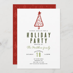 Minimalist Modern Red Christmas Tree Holiday Invitation