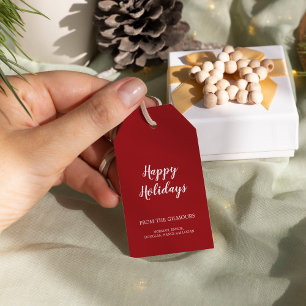 Minimalist Modern Red Happy Holidays Gift Tags