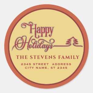 Minimalist modern red script Happy Holidays Classic Round Sticker