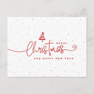 Minimalist Modern Red & White Christmas Holiday Postcard