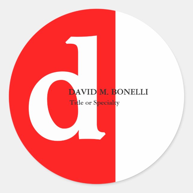 Minimalist modern red white monogram  classic round sticker (Front)