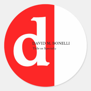 Minimalist modern red white monogram  classic round sticker
