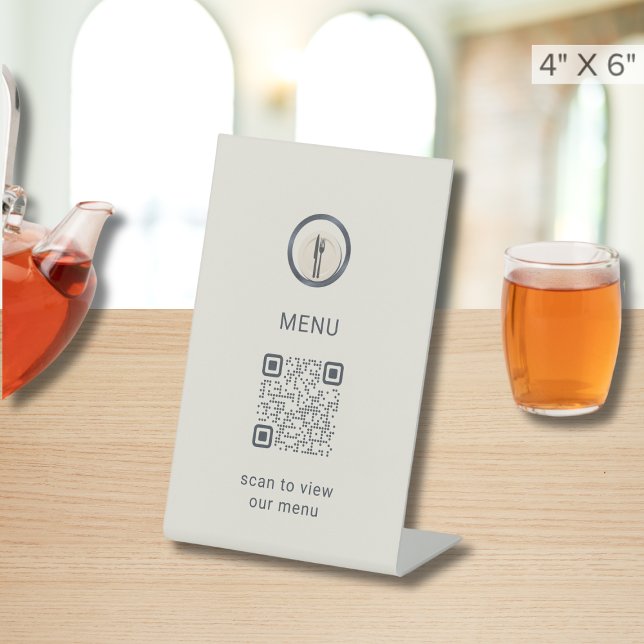 Minimalist Modern Restaurant QR Code Pedestal Sign (Creator Uploaded)