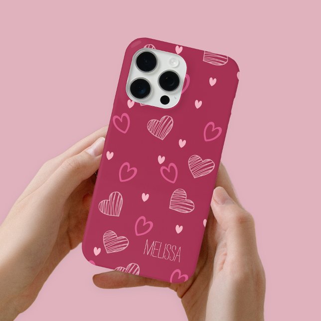 Minimalist Modern Romantic Heart Shape Pattern iPhone Case (Creator Uploaded)