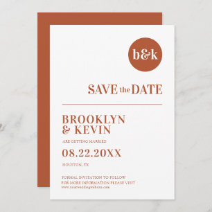 Minimalist Modern Rust Terracotta Wedding Monogram Save The Date