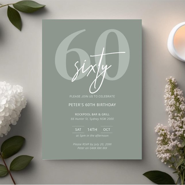 Minimalist Modern Sage 60th Birthday Party Invitation (Creator Uploaded)