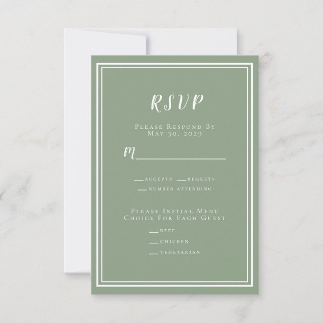 Minimalist Modern Sage Green Wedding Classic       RSVP Card (Front)