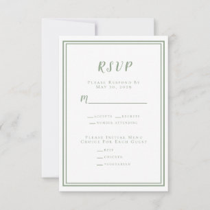 Minimalist Modern Sage Green White Wedding Classic RSVP Card
