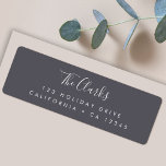 Minimalist Modern Scandi Script Slate Grey<br><div class="desc">A stylish modern holiday return address label with a handwritten script font for your family name in white with a slate grey feature colour in a 'scandi' scandinavian design style. The name and address can be easily customized for a personal touch. A trendy, minimalist and contemporary design to stand out...</div>