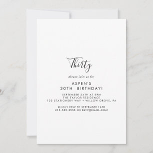 Minimalist Modern Script 30th Birthday Invitation