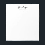 Minimalist Modern Script Black White Personalized  Notepad<br><div class="desc">Personalized notepad with a simple minimalist modern aesthetic script typography in black and white.</div>