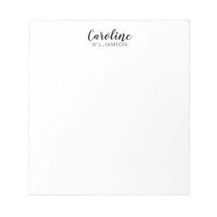 Minimalist Modern Script Black White Personalized  Notepad