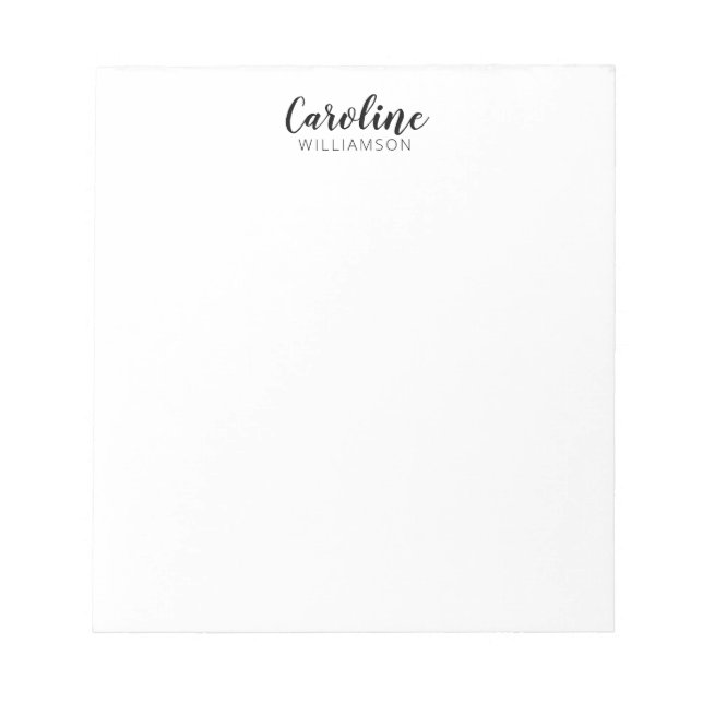 Minimalist Modern Script Black White Personalized  Notepad (Front)