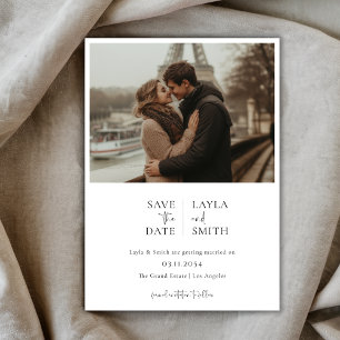 Minimalist Modern Script Black White Wedding Photo Save The Date