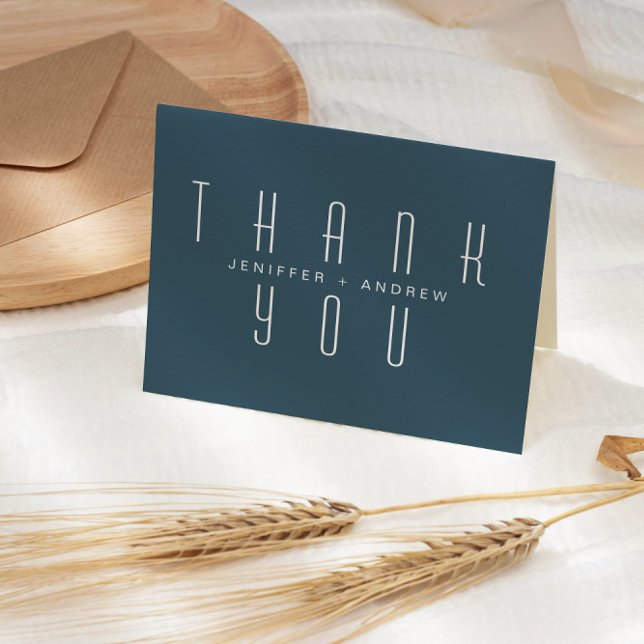 Minimalist Modern Script Blue Thank You Photo Card (Creator Uploaded)