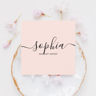 Minimalist Modern Script Blush Pink Square Business Card