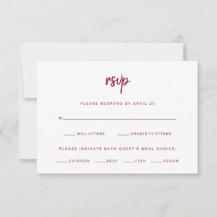 Minimalist Modern Script Burgundy Meal Choice RSVP Card