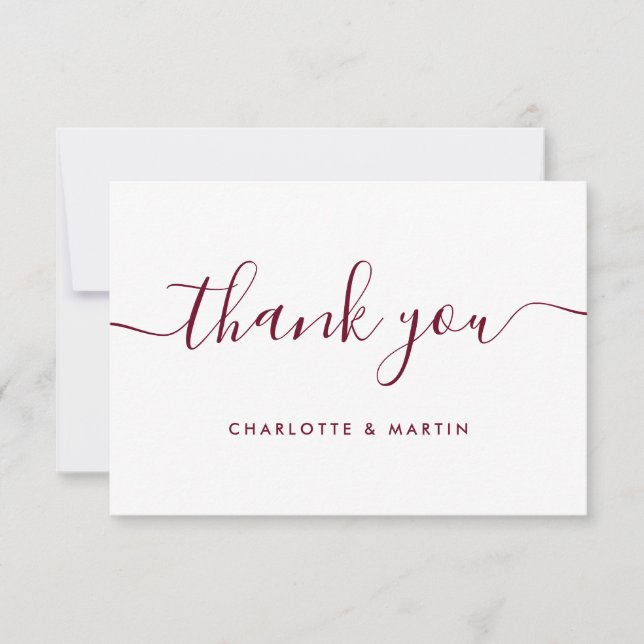 Minimalist Modern Script Burgundy Thank You Card (Front)