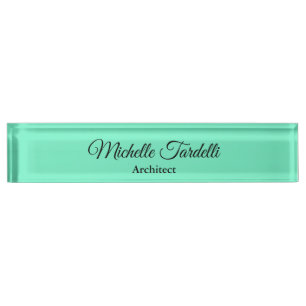 Minimalist Modern Script Calligraphy Blue Green Nameplate