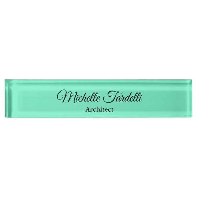 Minimalist Modern Script Calligraphy Blue Green Nameplate (Front)