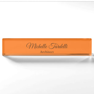 Minimalist Modern Script Calligraphy Orange Nameplate