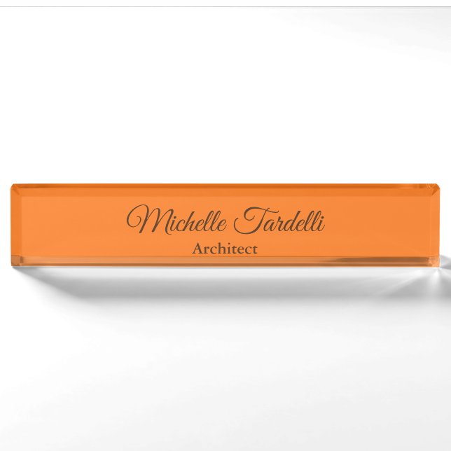 Minimalist Modern Script Calligraphy Orange Nameplate (Front)