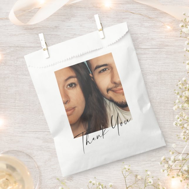 Minimalist Modern Script Custom Photo Thank You  Favour Bag (Clipped)