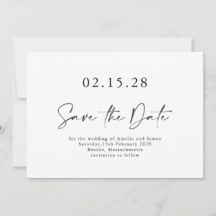 Minimalist Modern Script Font Black White Simple Save The Date