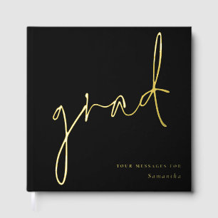 Minimalist Modern Script Grad Graduation Black Guest Book